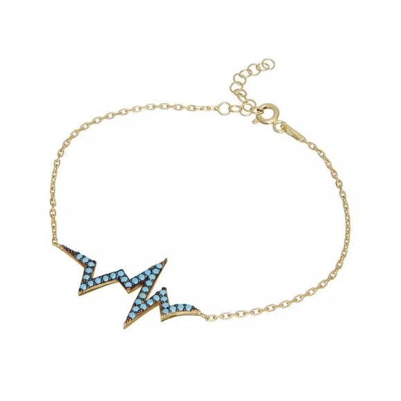 New Heartbeat Heart Sterling Silver 14K Gold Vermeil Micro Pave Turq Bracelet - Picture 3 of 3